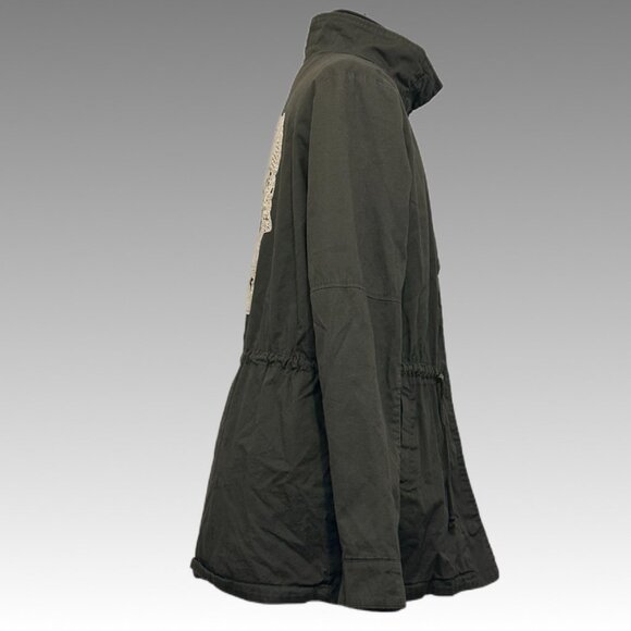 HOT TOPIC Skull Lace Military Jacket Green Gothic Punk Grunge Utility Coat. M - Picture 9 of 13